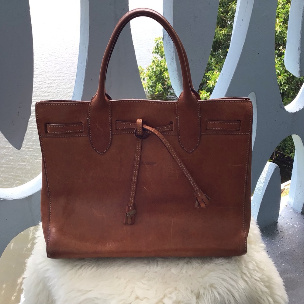 Vintage Dooney & Bourke British Tan Leather Tote Handbag Made in Italy
